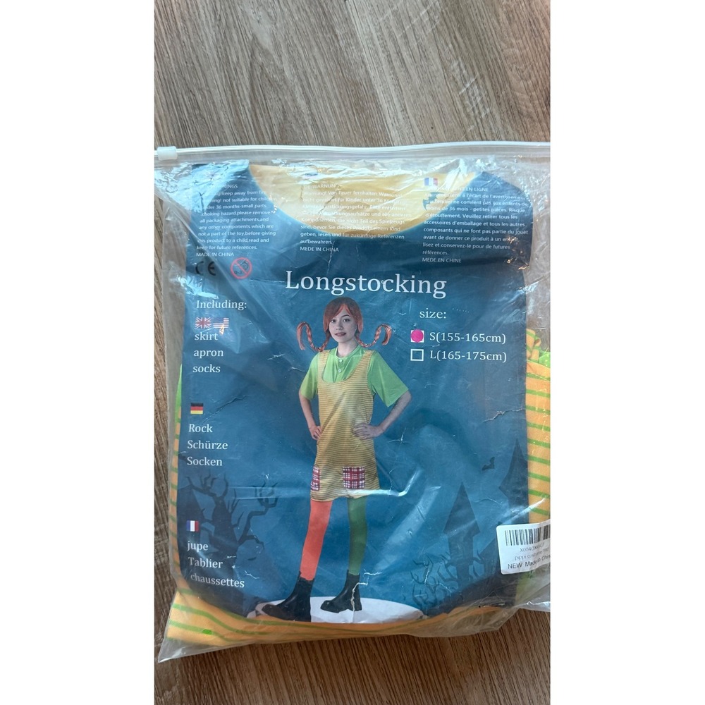 Pippi Longstocking Costume Set Green Yellow Striped Dress Socks Size Small